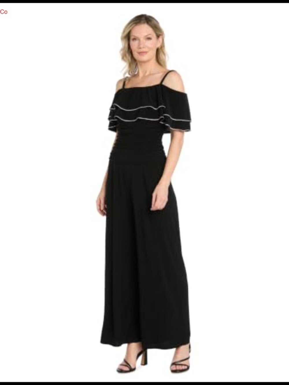 Petite Tiered Off Shoulder Ruched Jumpsuit Rhinestone Trim Formal - Picture 2 of 3